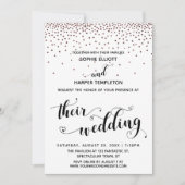 Invitation Leurs cœurs de mariage Script Confettis Rose Gold (Devant)