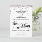 Invitation Leurs cœurs de mariage Script Confettis Rose Gold (Debout devant)