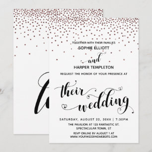Invitation Leurs cœurs de mariage Script Confettis Rose Gold