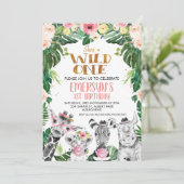 Invitation Levé Safari Animaux Floral Wild Un Anniversaire (Debout devant)