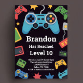 Invitation Level Up Boys Gamer 10th Birthday Party