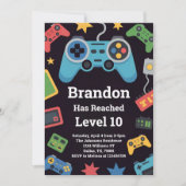 Invitation Level Up Boys Gamer 10th Birthday Party (Devant)
