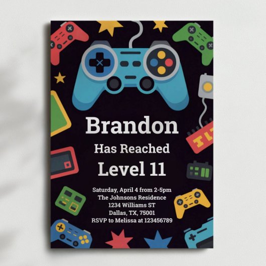 Invitation Level Up Boys Gamer 11th Birthday Party