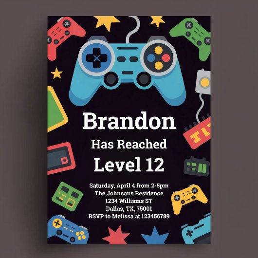 Invitation Level Up Boys Gamer 12th Birthday Party