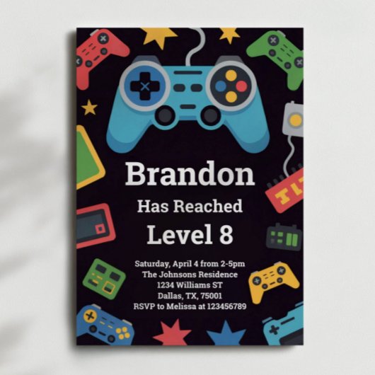 Invitation Level Up Boys Gamer 8th Birthday Party