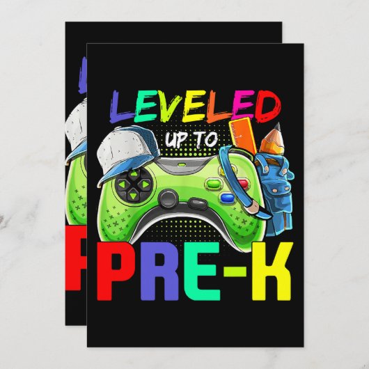 Invitation Leveled Up To PreK Gamer Back To School First Day  (Devant / Derrière)