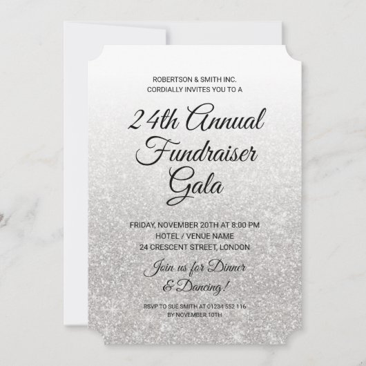 Invitation Leveur de fonds d'entreprise Formel Paillettes Arg (Devant)