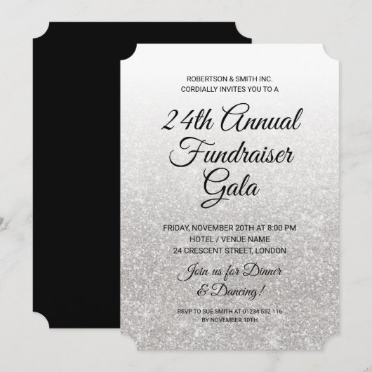 Invitation Leveur de fonds d'entreprise Glitter Argenté Forme (Devant / Derrière)