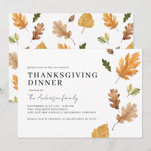 Invitation Levier d'automne | Aquarelle moderne Thanksgiving  (Devant / Derrière)