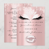 Invitation Lèvres Douces 16e gouttes rose étincelleDouche nup (Devant / Derrière)
