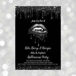 Invitation Lèvres et crocs de vampire noir pailleté Halloween