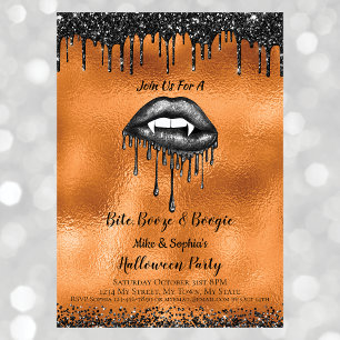 Invitation Lèvres orange paillettes noires de vampire Hallowe