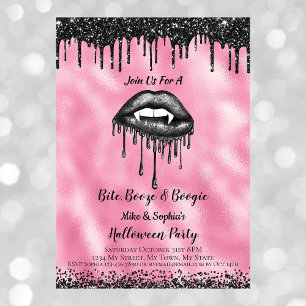 Invitation Lèvres Paillettes Noires de Vampire Halloween Adul