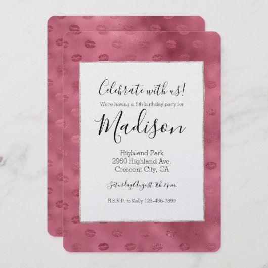 Invitation Lèvres rose Glitzy (Devant / Derrière)