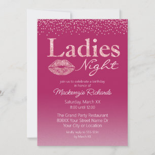 Invitation Lèvres roses et soirée de dames pailletées glamour