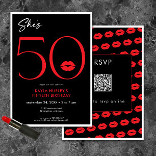 Invitation Lèvres rouges minimales modernes Elle a cinquante