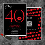 Invitation Lèvres rouges minimales modernes Elle a quarante a<br><div class="desc">Moderne et chic, cette invitation à l'anniversaire déclare, "elle a 40 ans" et combine le noir et blanc classique avec des accents de rouge vif, avec une paire de lèvres ludique. Le design minimal est un design simple et amusant pour célébrer l'anniversaire de l'événement. L'arrière contient une zone pour un...</div>