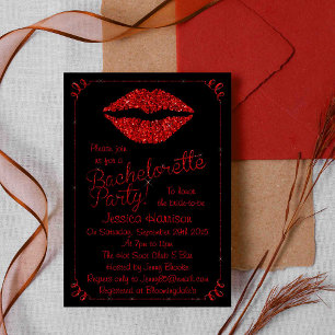 Invitation Lèvres rouges rubis effet paillettes enterrement d