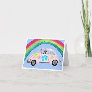 Invitation Lévrier en voiture hippie avec arc-en-ciel