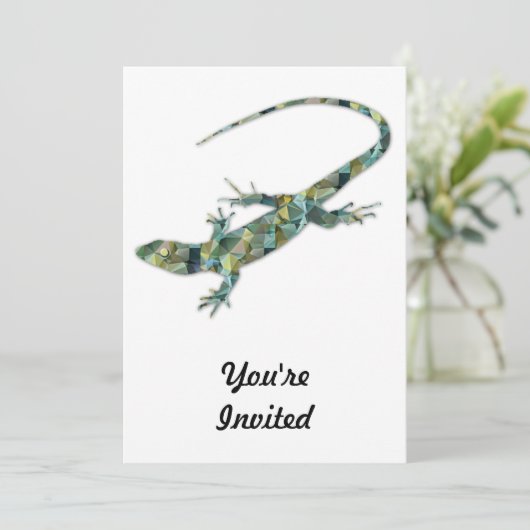 Invitation Lézard vert en mosaïque polygonale (Debout devant)
