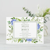 Invitation LGBTQ Blue Hydrangeas Floral Mariage (Debout devant)