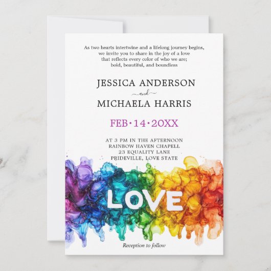 Invitation 🌈 🐦 LGBTQ Painted With Love wedding  (Devant)