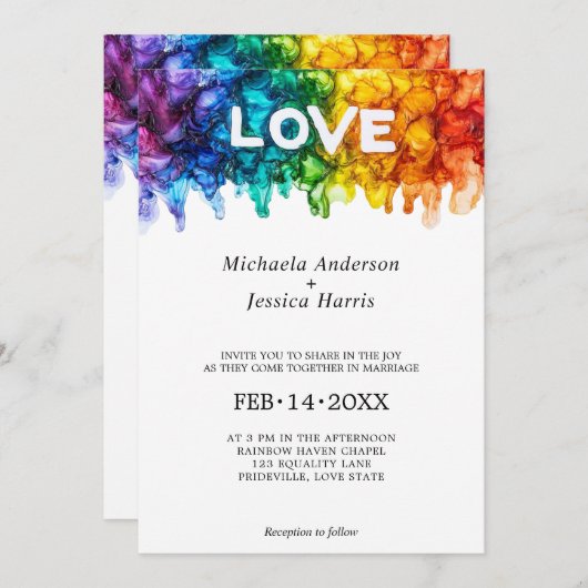 Invitation 🌈 LGBTQ Peint Avec mariage D'Amour (Devant / Derrière)