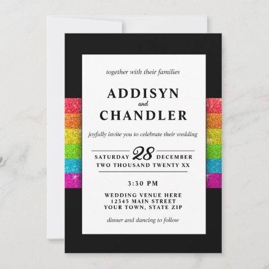 Invitation LGBTQ Rainbow Black Chic Moderne Mariage Parties s (Devant)