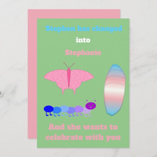 Invitation LGBTQIA Transgenre Fierté Caterpillar to Butfly (Devant / Derrière)