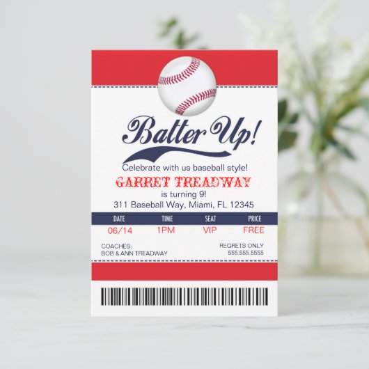 Invitation LGC Batter Up Baseball Ticket 2e version (Debout devant)