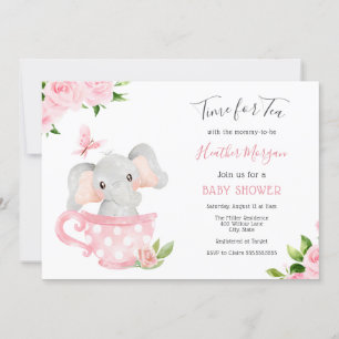 Invitation L'heure de l'invitation au Baby shower d'éléphant