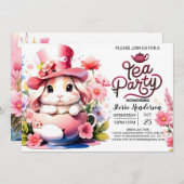 Invitation L'heure du thé Baby shower de Bunny (Devant / Derrière)