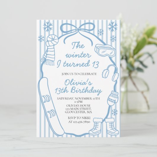 Invitation L'hiver de mes treize ans 13e anniversaire (Debout devant)