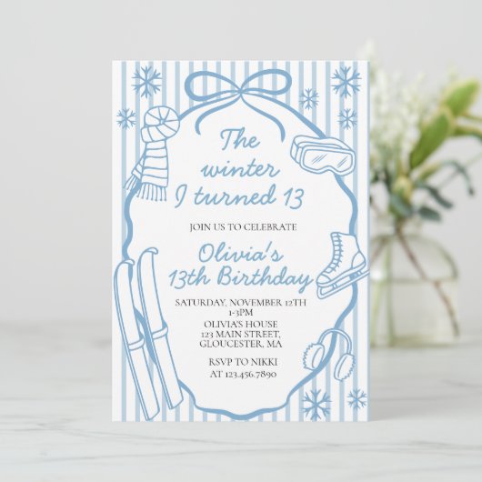 Invitation L'hiver de mes treize ans 13e anniversaire (Debout devant)