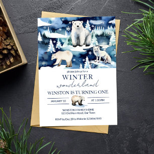 Invitation L'hiver onederland animaux arctiques anniversaire 