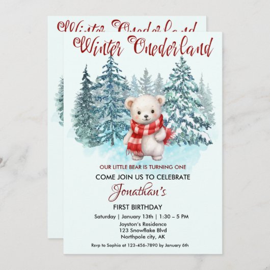 Invitation L'hiver Onederland Premier anniversaire mûre forêt (Devant / Derrière)