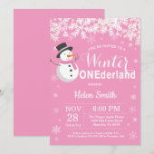 Invitation L'hiver Onederland Snowman Girl 1er anniversaire (Devant / Derrière)