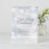 Invitation L'hiver Première Sainte Communion Argent Confetti (Debout devant)