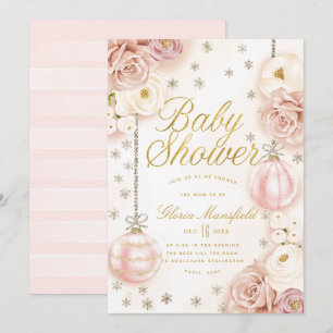 Invitation L'hiver rougissent baby shower floral rose