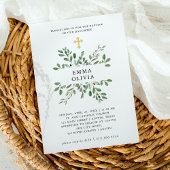 Invitation Liage minimal | Baptême avec Croix d'or