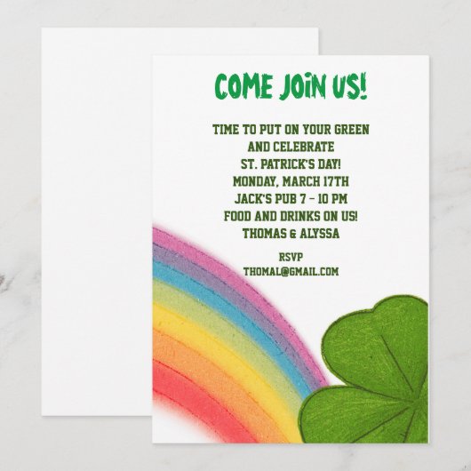 Invitation libellé de l'invitation de jour de st patrick (Devant / Derrière)