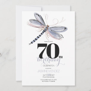 Invitation Libellule Aquarelle Féminine Élégante 70 Anniversa