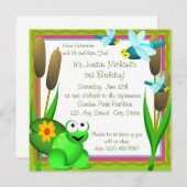Invitation libellule et grenouille/ Anniversaire (Devant / Derrière)