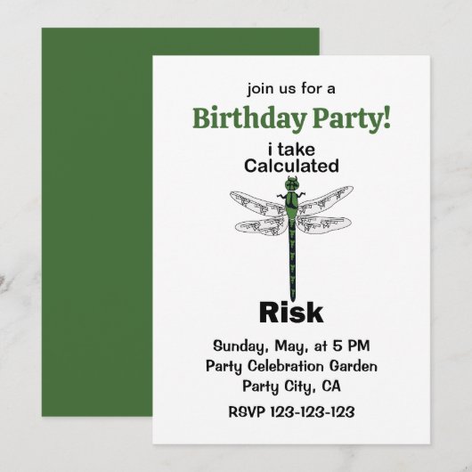 Invitation Libellule Je Prends Un Risque Calculé Anniversaire (Devant / Derrière)