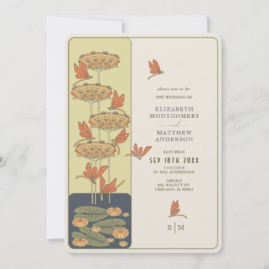 Invitation Libellule Mariage Art Nouveau Belle Epoque (Devant)
