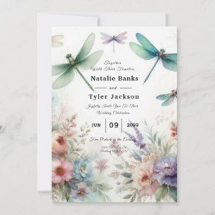Invitation Libellules et Florals Pastels Mariage