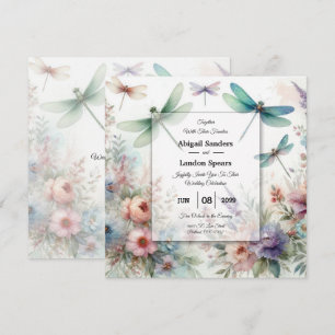 Invitation Libellules et Floraux Pastels Mariage