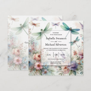 Invitation Libellules et Floraux Pastels Mariage