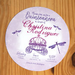 Invitation libellules pourpres Quinceañera<br><div class="desc">Invitation vos invités Quinceañera avec une charrue à cheval violet et rose rose glittery entourée de libellules violettes. Aquarelle texture violet avec chariot de parties scintillant sera belle avec invitations assorties,  cartes rsvp,  enveloppes,  étiquettes et autocollants. Transférez facilement cette conception magique de libellules violettes à d'autres cartes et cadeaux.</div>