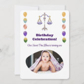 Invitation Libra 1st Birthday Photo Impressionist Gold (Devant)